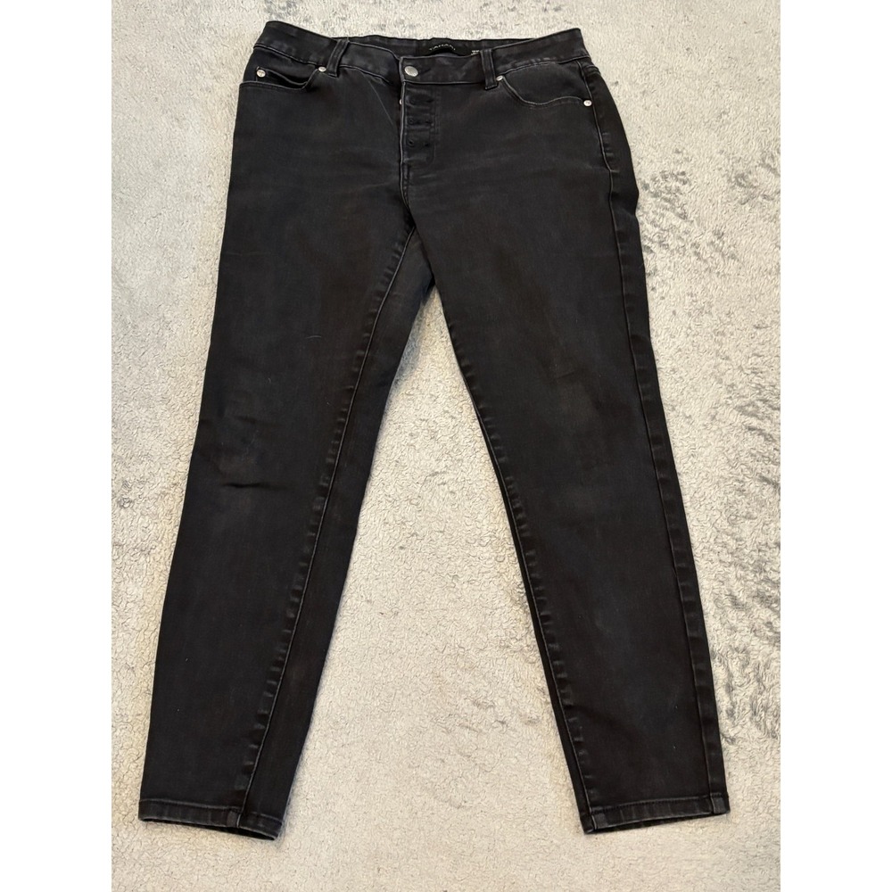 Tahari Womens Amelia Button Fly Skinny Jeans Black Denim Stretch Size 10/30